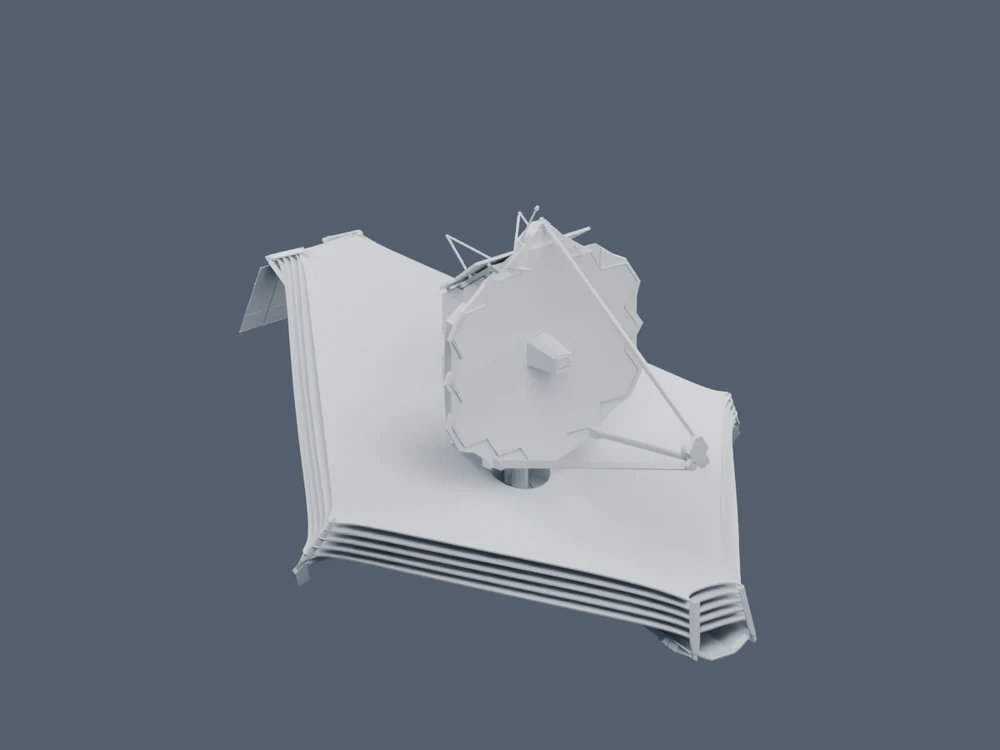 Early shape study of the James Webb Space Telescope, showing its mirror, supports and layered sunshield