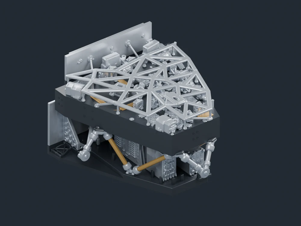 Development render of the Roman Coronagraph, with its open truss structure, optical bench and electronics